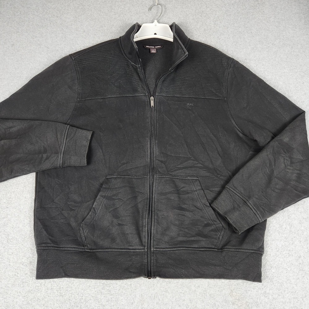 Michael Kors Sweatshirt Mens XXL Black Ribbed Shoulder Oversized Fit Full Zip